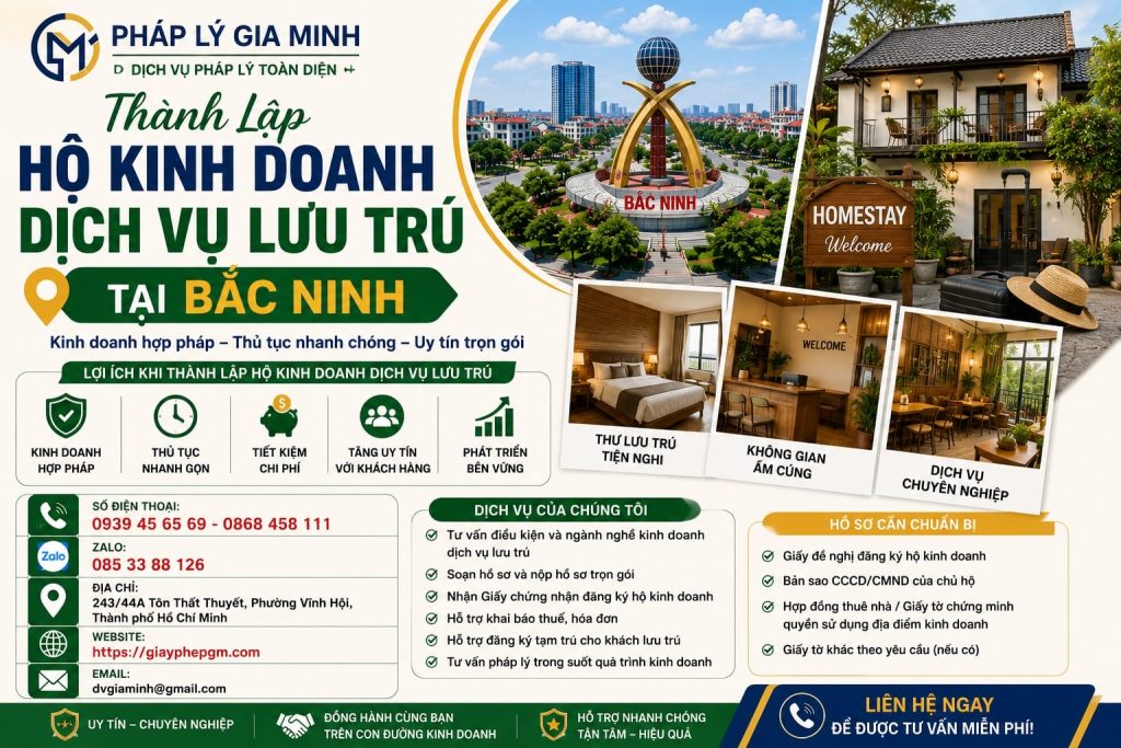 Thành Lập Hộ Kinh Doanh Dịch Vụ Lưu Trú Tại Bắc Ninh