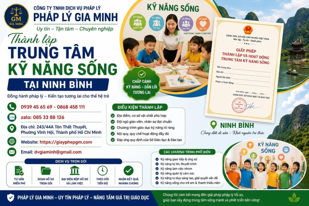 Thành lập trung tâm kỹ năng sống tại Ninh Bình bài bản, đúng pháp luật 1 Thành Lập Trung Tâm Kỹ Năng Sống Tại Ninh Bình
