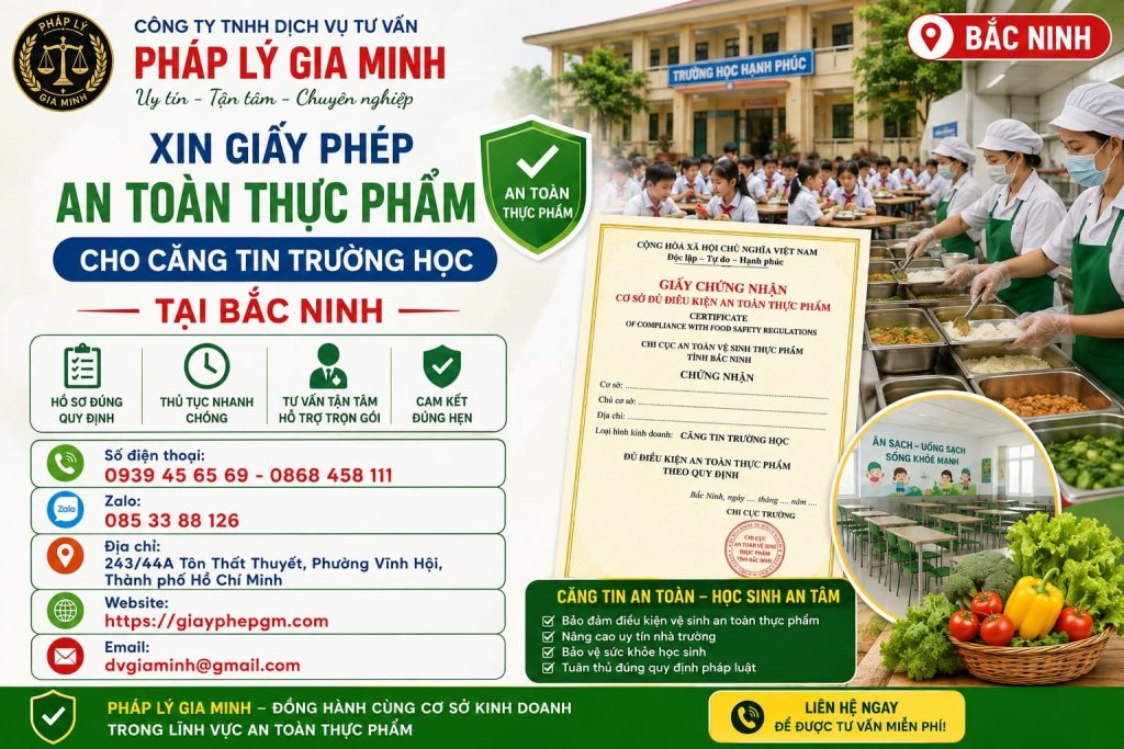 Xin giấy phép an toàn thực phẩm cho căng tin trường học tại Bắc Ninh