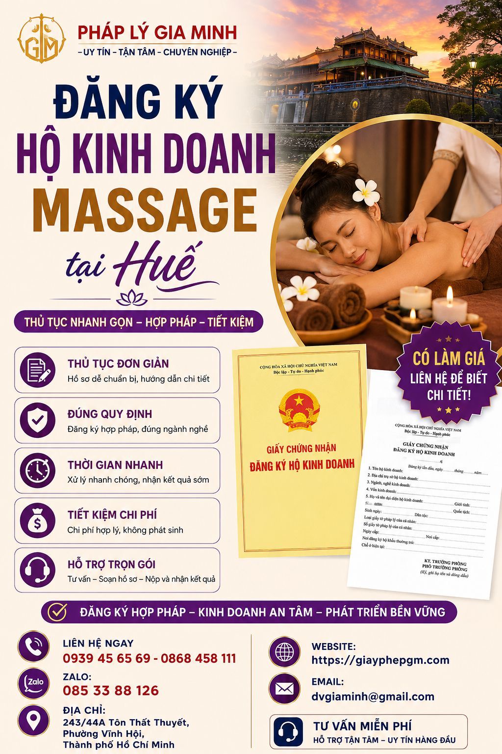Đăng ký hộ kinh doanh massage tại Huế
