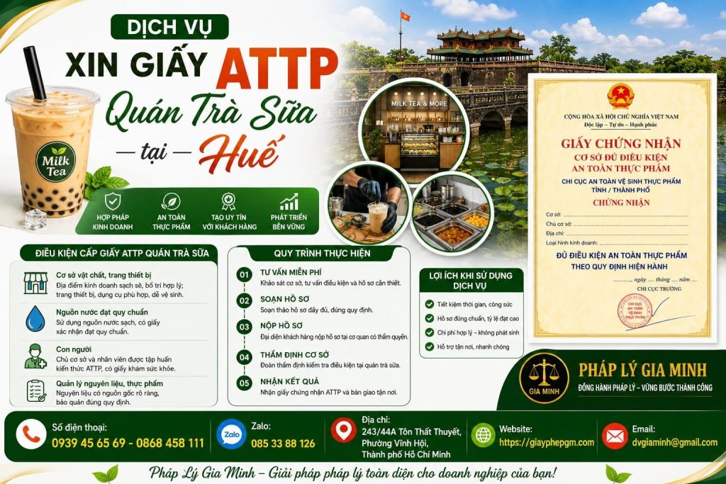 Dịch vụ xin giấy ATTP quán trà sữa tại Huế uy tín, hỗ trợ trọn gói 1 Dịch vụ xin giấy ATTP quán trà sữa tại Huế