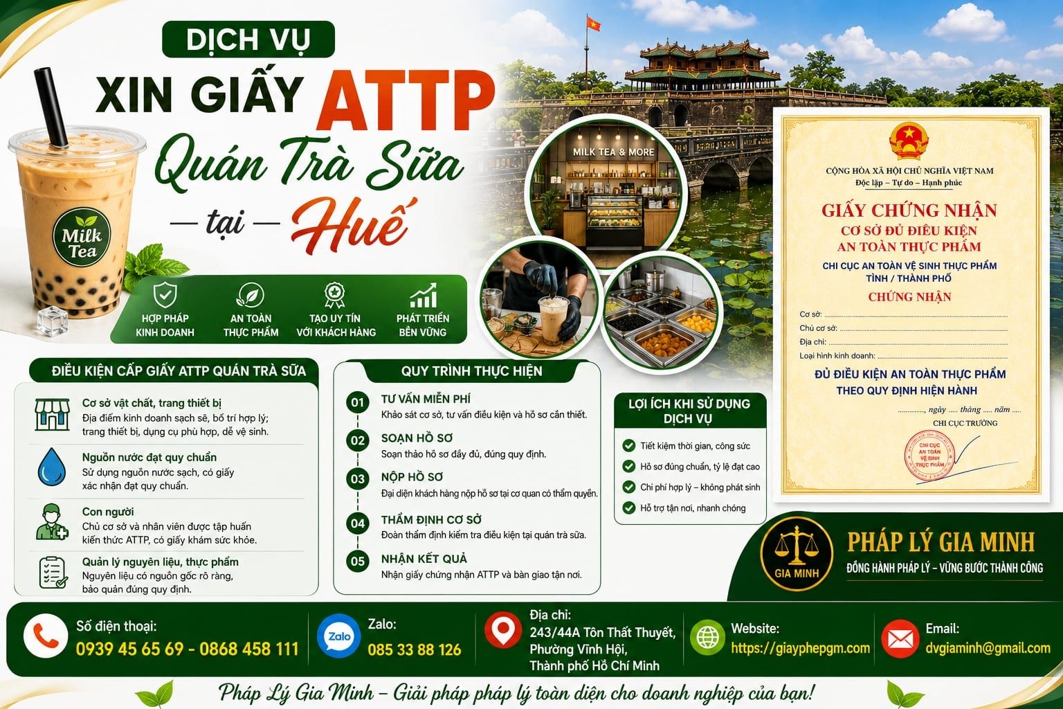 Dịch vụ xin giấy ATTP quán trà sữa tại Huế
