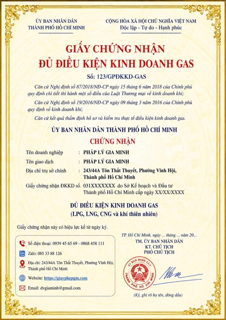 Giấy chứng nhận đủ điều kiện kinh doanh gas