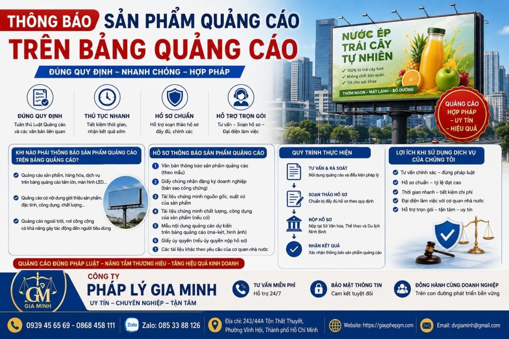 Thông báo sản phẩm quảng cáo trên bảng quảng cáo