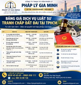 Bảng giá dịch vụ luật sư tranh chấp đất đai tại TPHCM