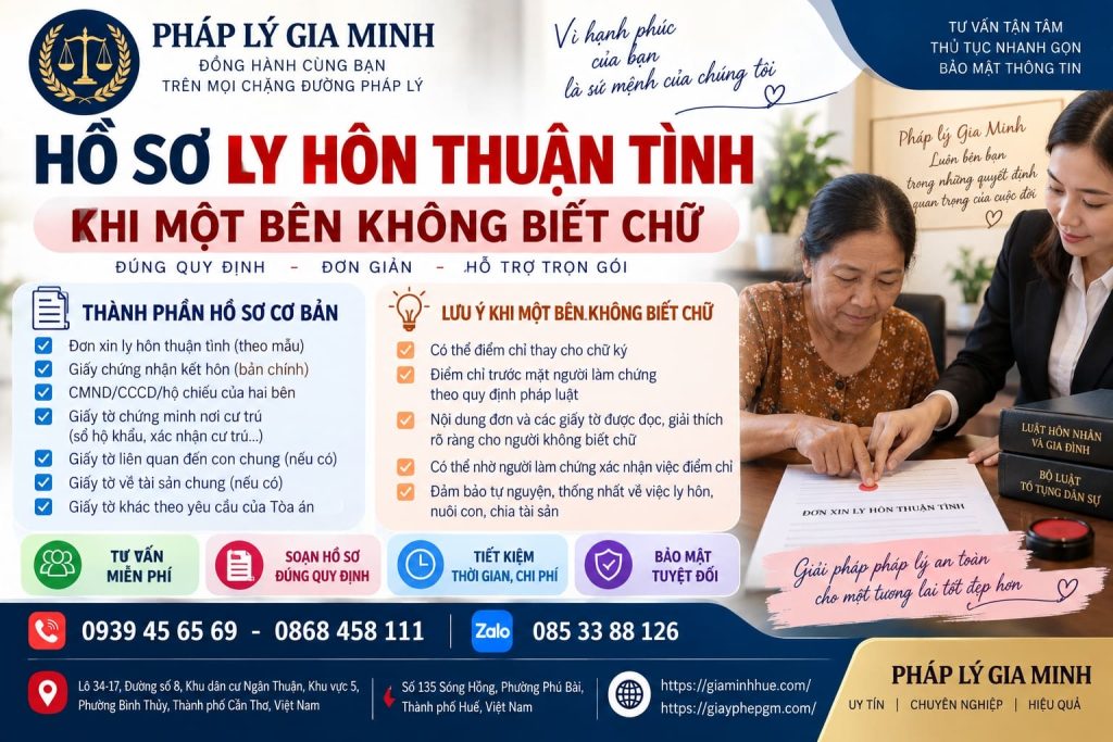 Hồ sơ ly hôn thuận tình khi một bên không biết chữ cần chuẩn bị gì? 1 Hồ sơ ly hôn thuận tình khi một bên không biết chữ