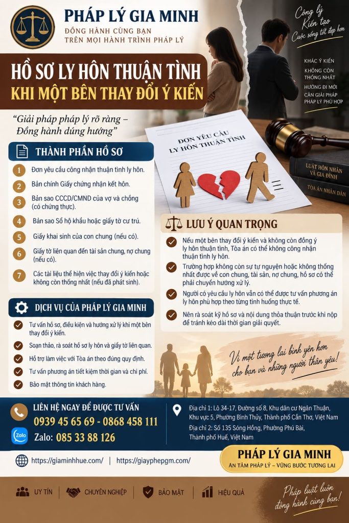 Hồ sơ ly hôn thuận tình khi một bên thay đổi ý kiến xử lý thế nào? 1 Hồ sơ ly hôn thuận tình khi một bên thay đổi ý kiến