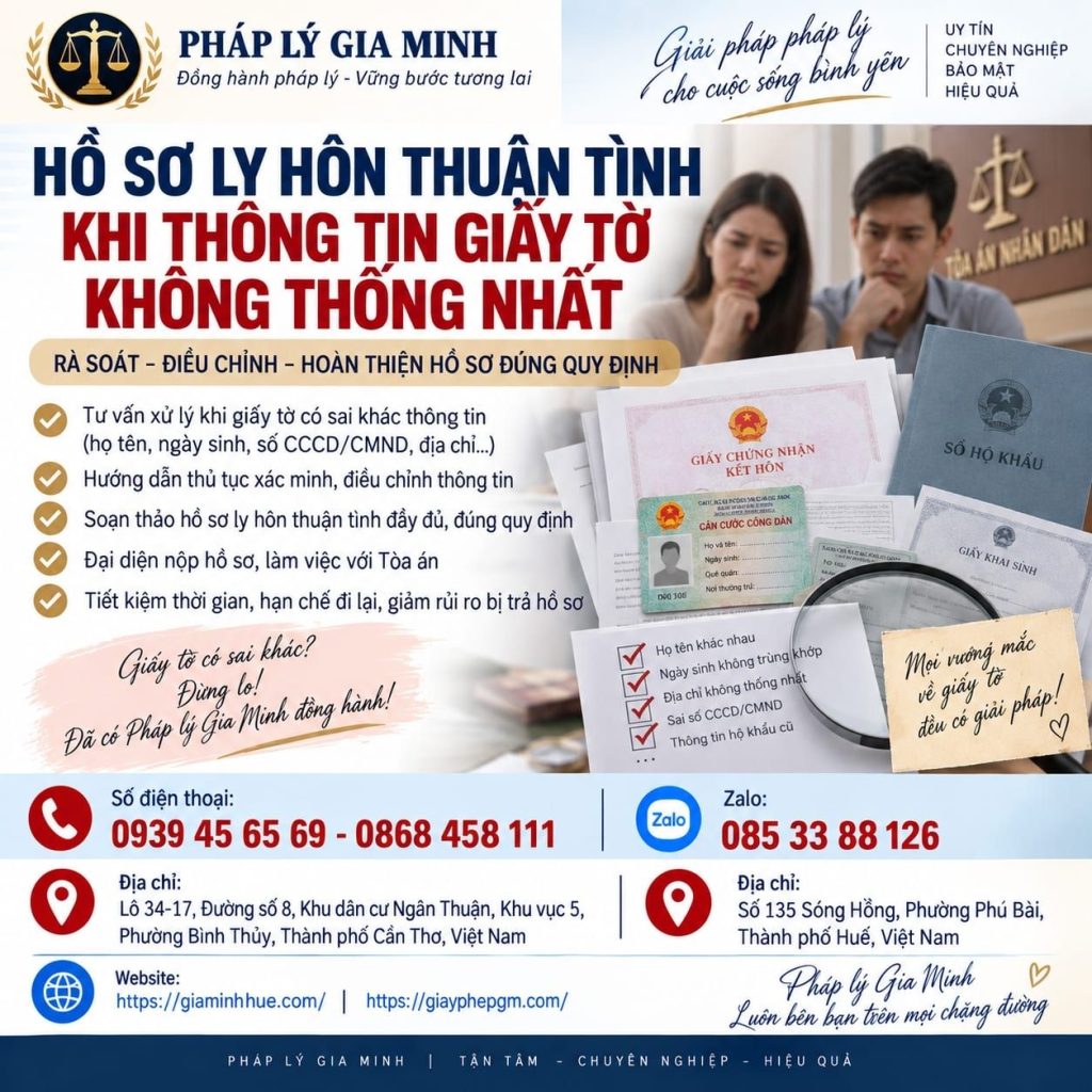 Hồ sơ ly hôn thuận tình khi thông tin giấy tờ không thống nhất