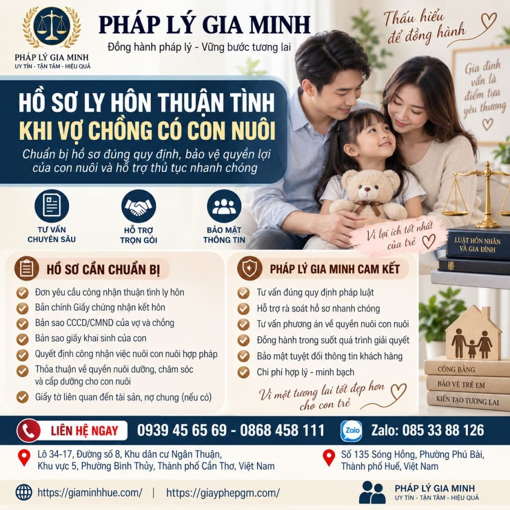 Hồ sơ ly hôn thuận tình khi vợ chồng có con nuôi gồm những gì? 1 Hồ sơ ly hôn thuận tình khi vợ chồng có con nuôi