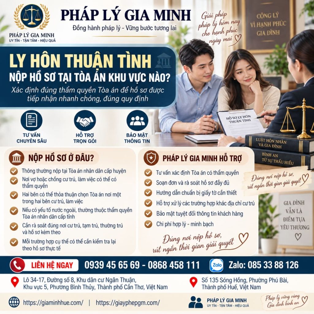 Ly hôn thuận tình nộp hồ sơ tại tòa án khu vực nào