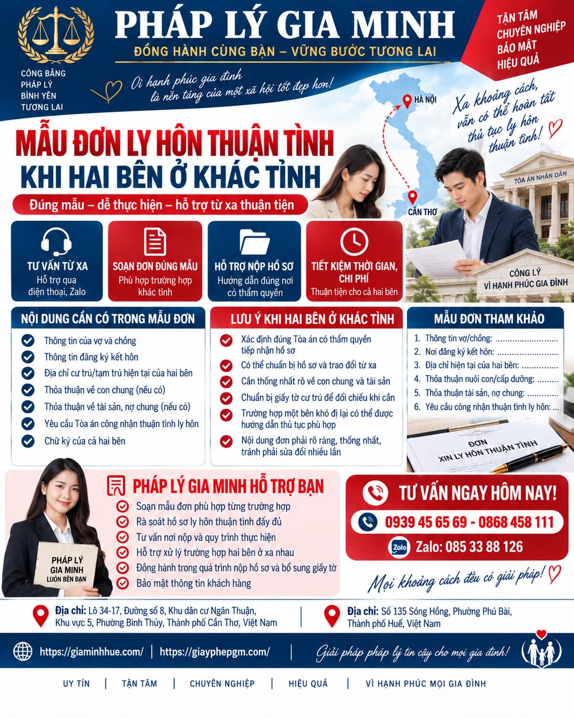 Mẫu đơn ly hôn thuận tình khi hai bên ở khác tỉnh