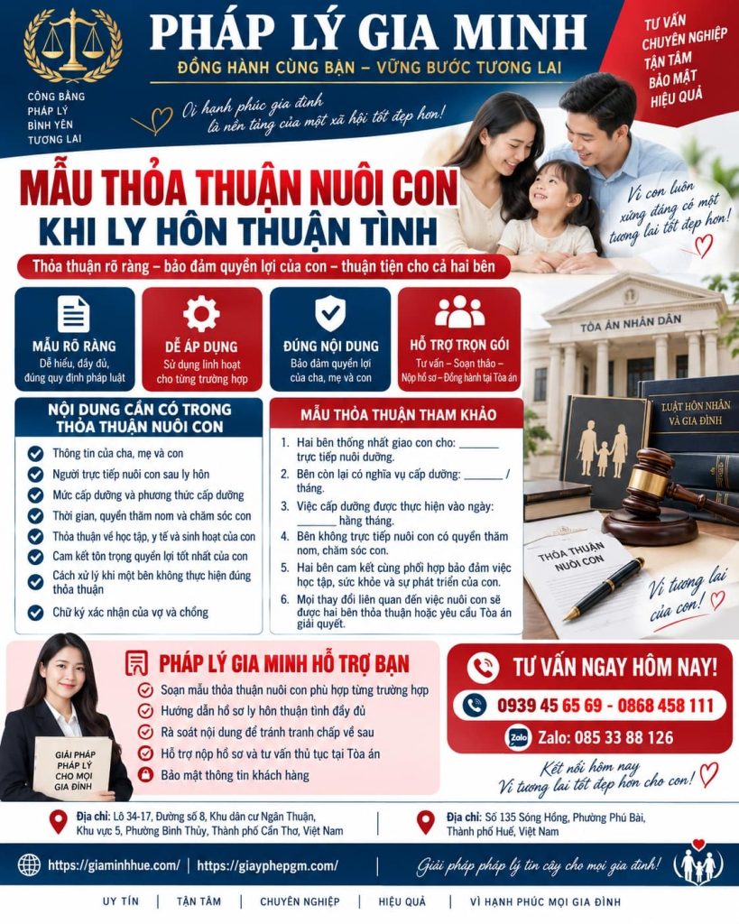 Mẫu thỏa thuận nuôi con khi ly hôn thuận tình