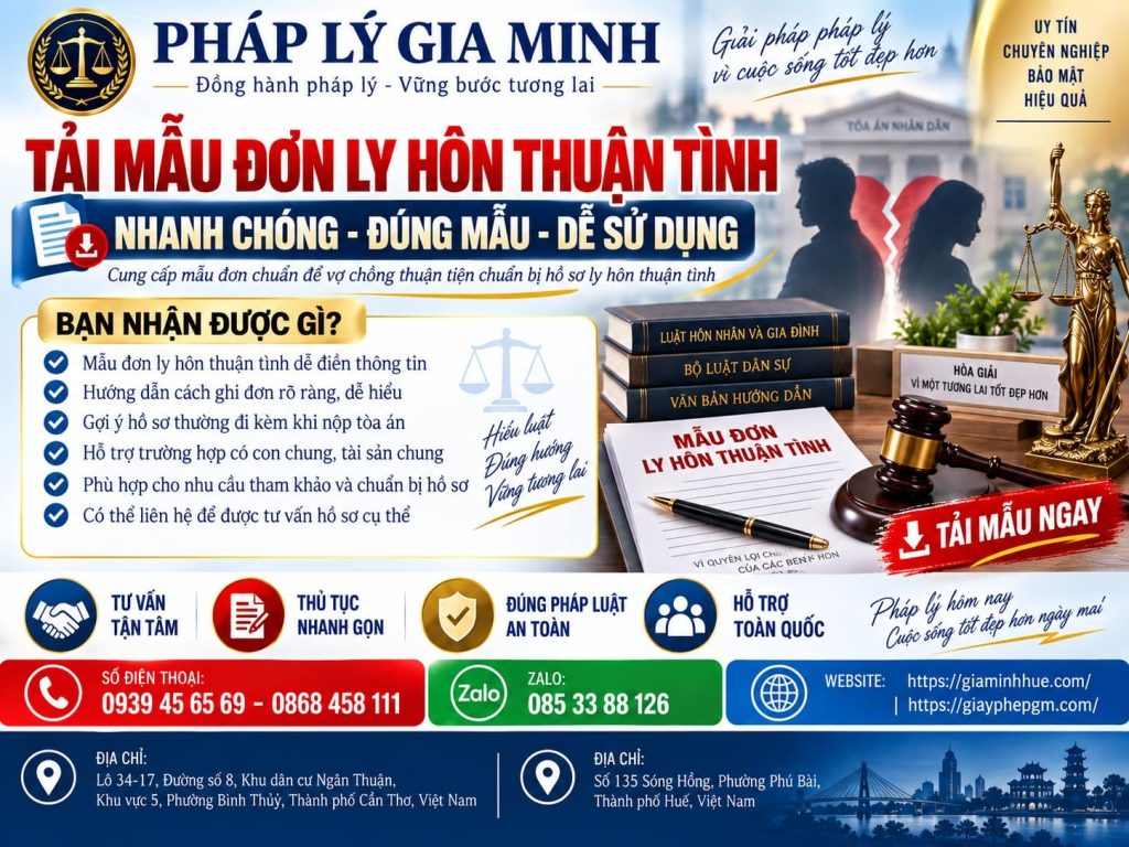 Tải mẫu đơn ly hôn thuận tình