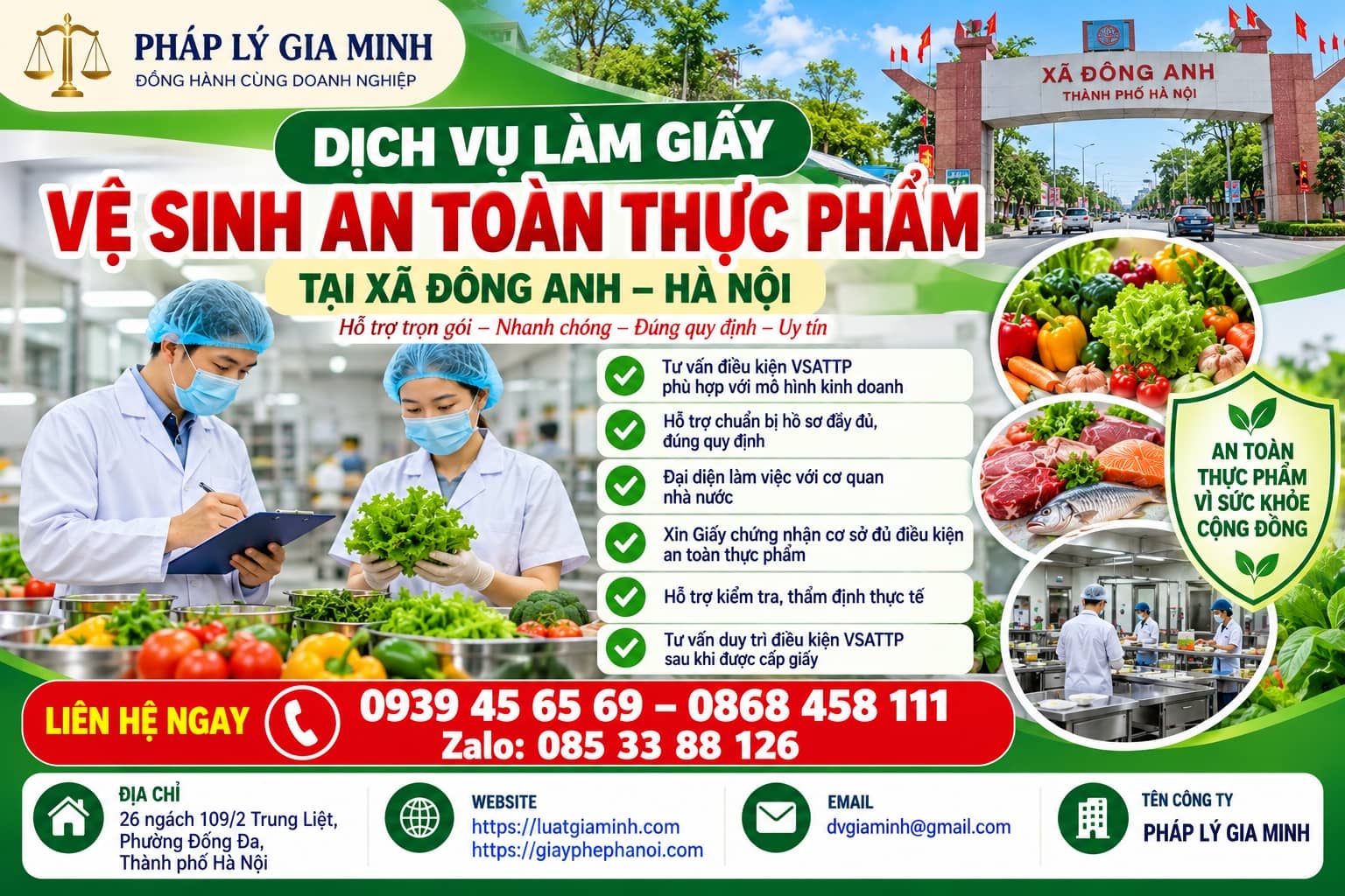 Dịch vụ làm giấy VSATTP tại xã Đông Anh Hà Nội