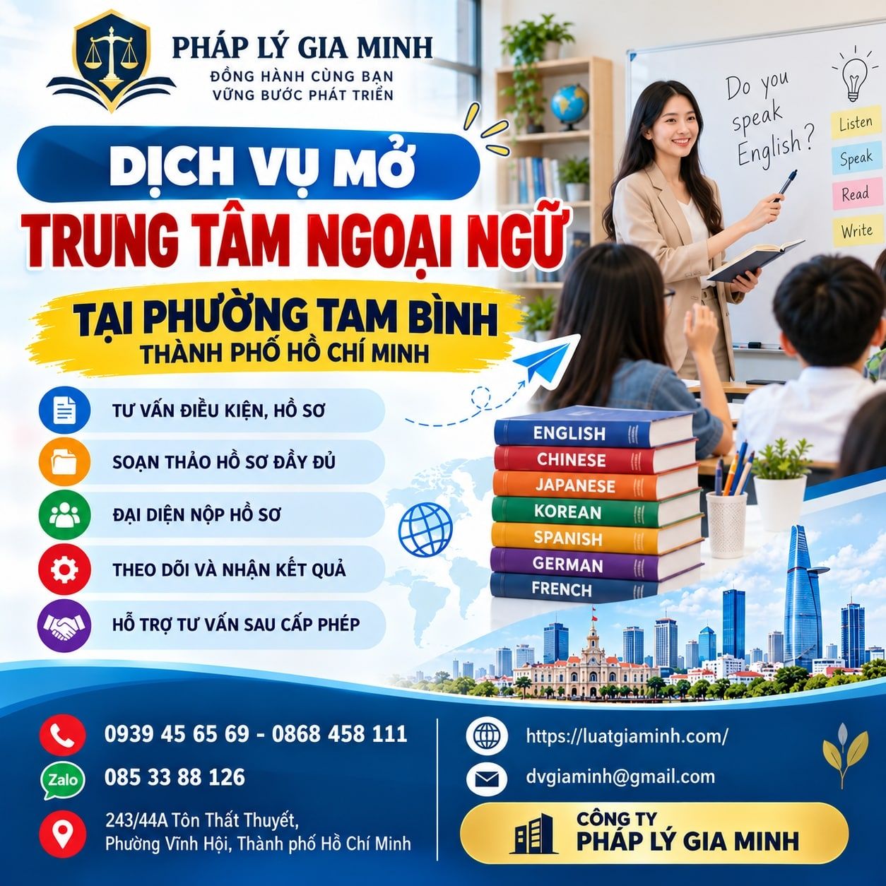 Dịch vụ mở trung tâm ngoại ngữ tại phường Tam Bình TPHCM