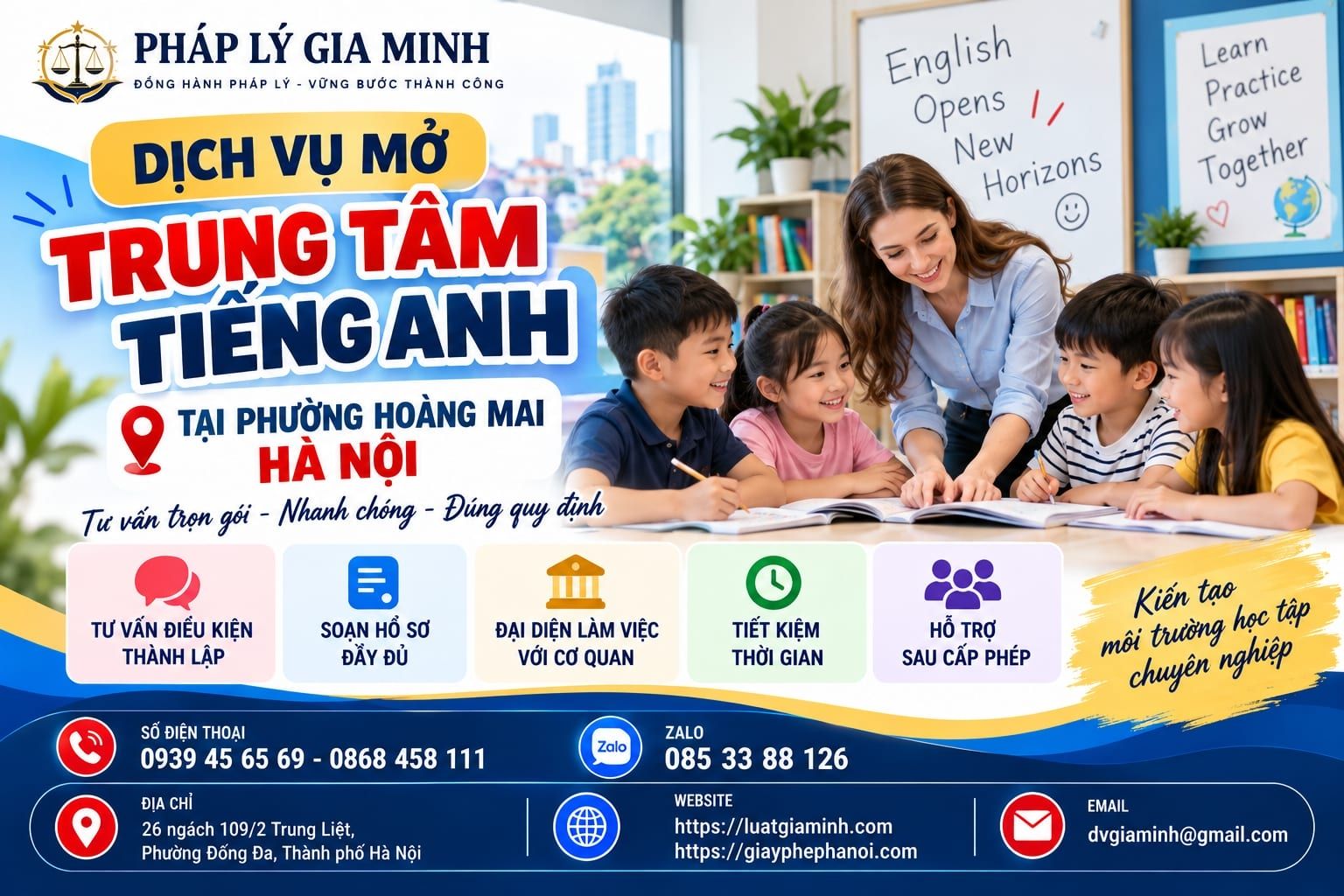 Dịch vụ mở trung tâm tiếng Anh tại phường Hoàng Mai Hà Nội